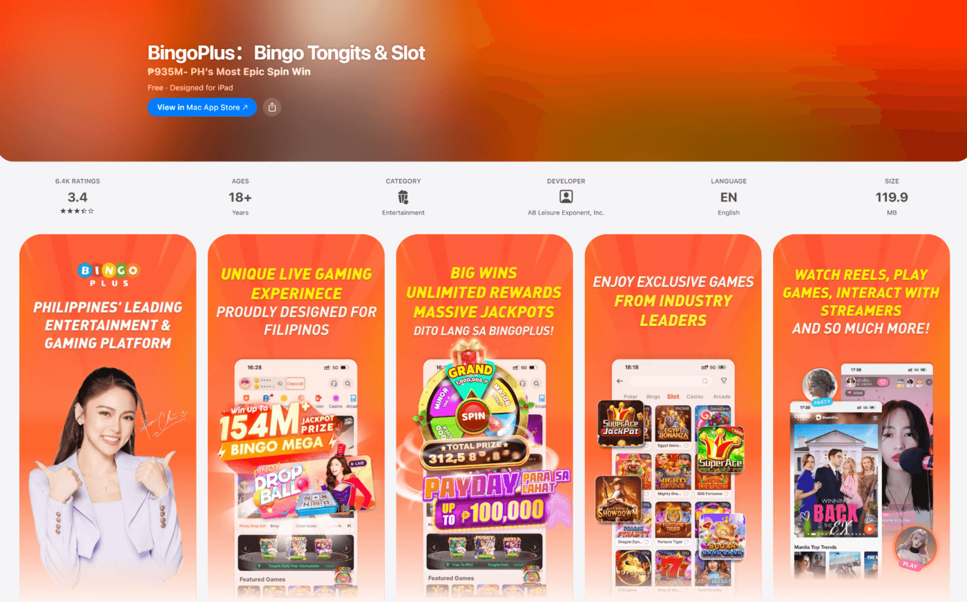 BingoPlus app store listing and feature highlights for iOS users