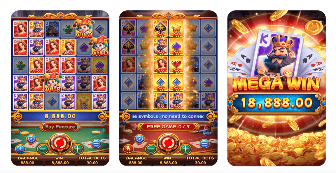 Poker Win slot screenshot featuring classic casino card symbols and a clean retro slot layout