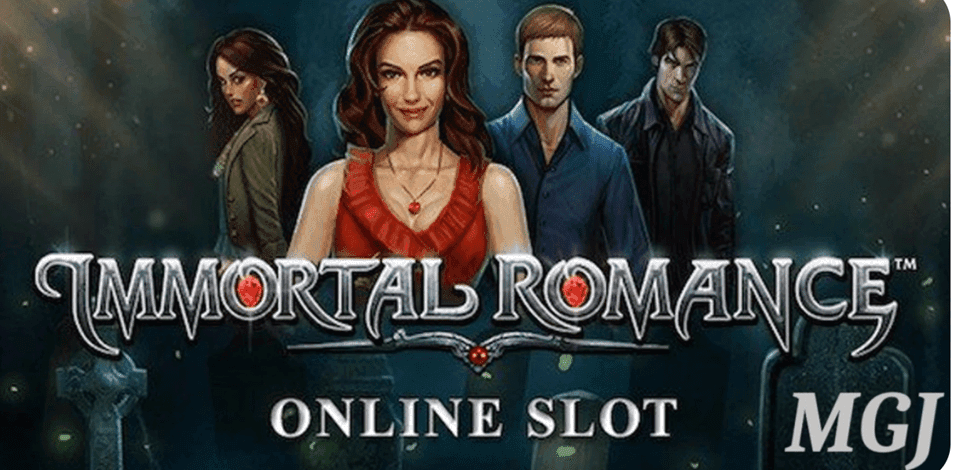 Immortal Romance slot screenshot showing gothic supernatural dark fantasy theme with dramatic lighting and cinematic atmosphere