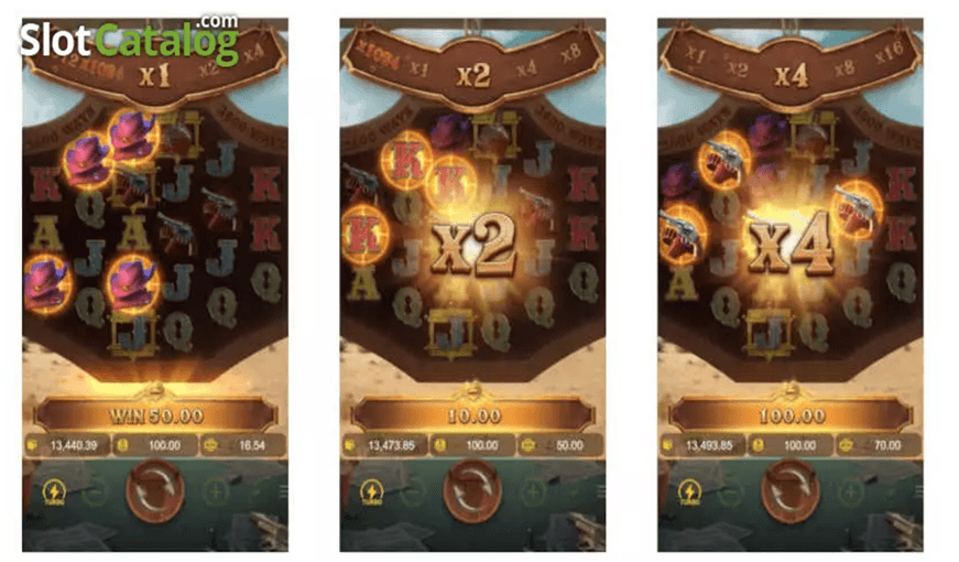 Wild Bounty Showdown slot screenshot showing gritty western frontier theme with dramatic contrast and rugged environment