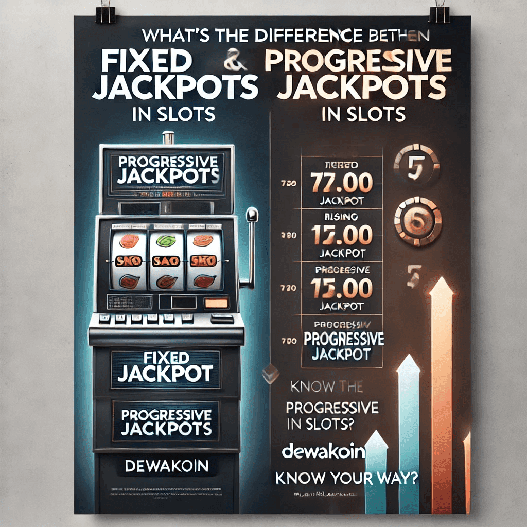 Fixed vs Progressive jackpot slots comparison graphic showing how fixed jackpots stay the same while progressive jackpots grow with more bets