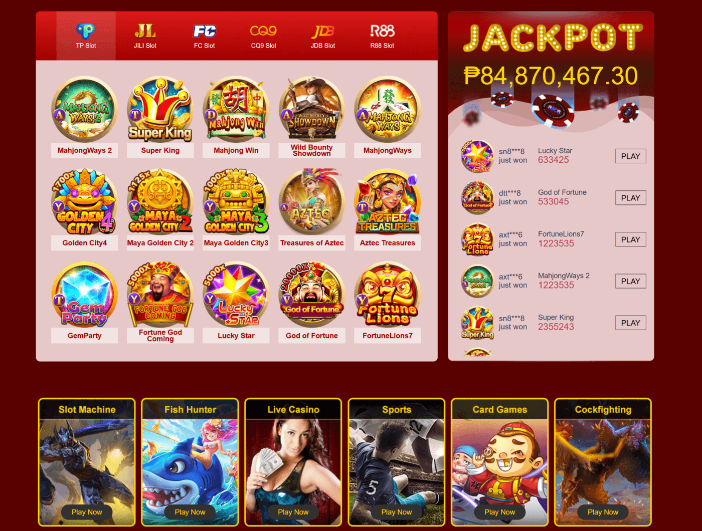 NN777 casino lobby screenshot: slots, jackpots, live winners and popular providers for Philippines players
