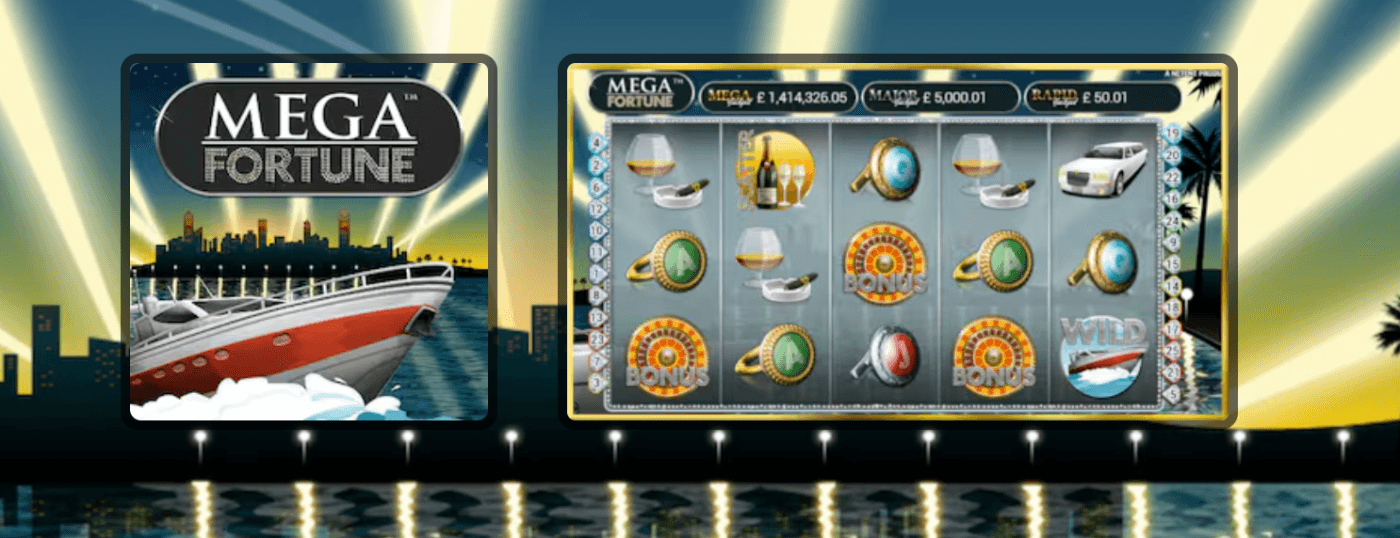 slots by visual style example: Mega Fortune slot screenshot showing luxury-themed high-quality visuals and premium 3D-style presentation