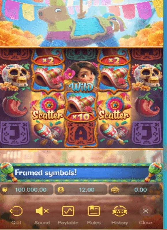 Pinata Wins PG Soft slot screenshot showing colorful festive symbols, cartoon-style graphics, and a friendly mobile-optimized slot interface